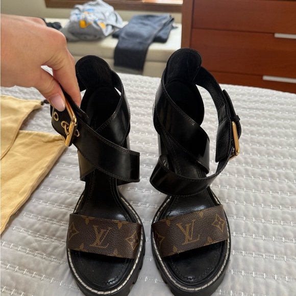 Authentic Louis Vuitton Star Trail Monogram Heeled Sandals - Picture 3 of 6